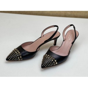 [NEW] GUCCI 370443 VIBRANT COLINE LEATHER STUDDED LOW HEEL SANDALS PUMPS